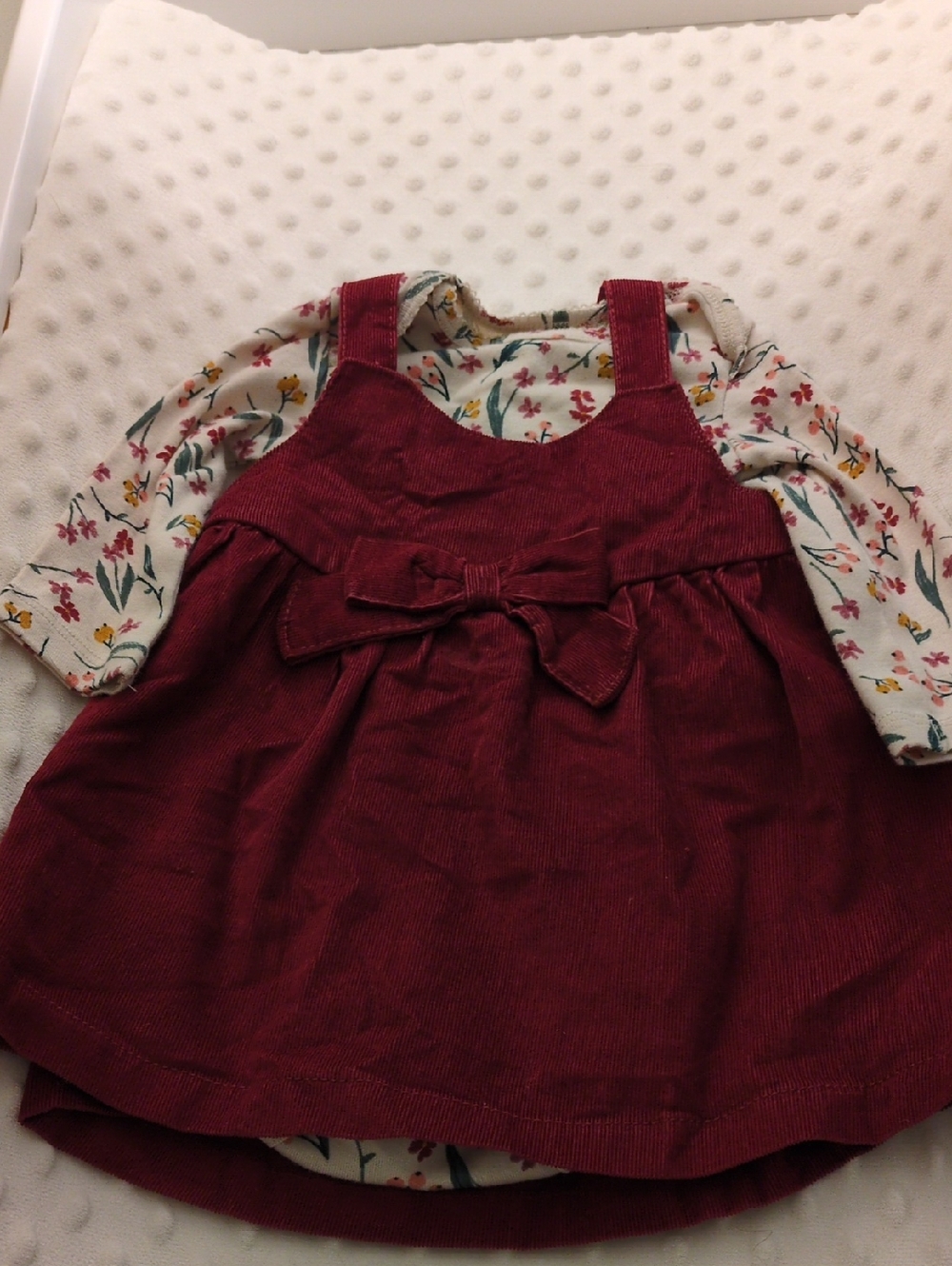 Carter's Burgundy Corduroy Pinafore with Floral Bodysuit, 6m